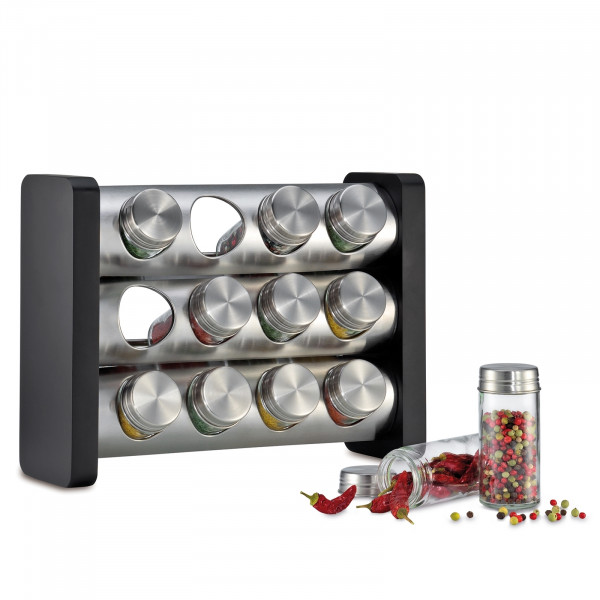 neuetischkultur Edelstahl Gewürzständer mit 12 Gläsern