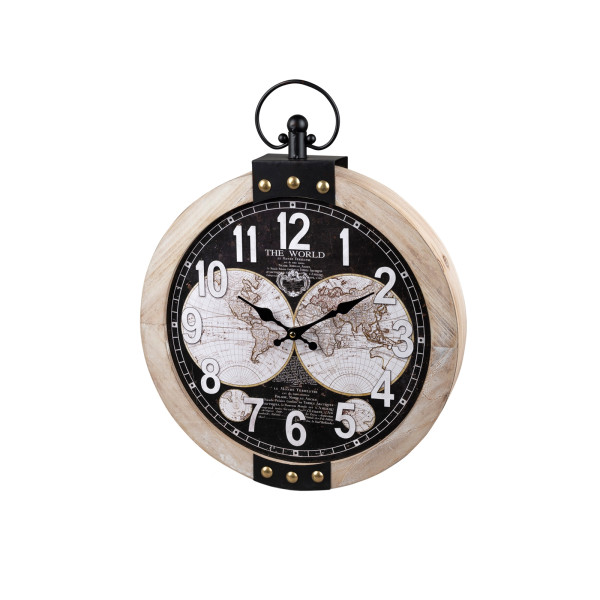 Wanduhr Ø 40 cm Holz-Weltkarte