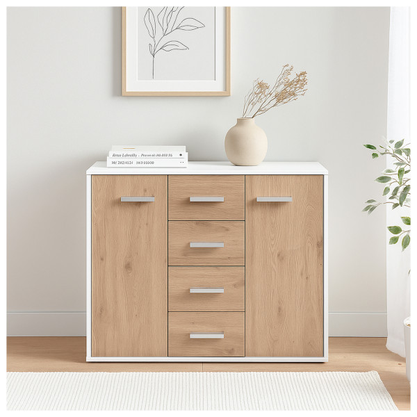 Kommode Nina 6 Weiß Artisaneiche
