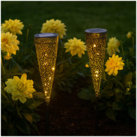 HTI-Living warmweiße Gartenleuchten Solarstecker Luna 2 Stück Metall mit filigranem Mu HTI-Living warmweiße Gartenleuchten Solarstecker Luna 2 Stück Metall mit filigranem Mu