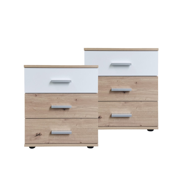 HTI-Living Nina Weiß Artisaneiche Nachtschrank mit 3 Schubladen 2er-Set
