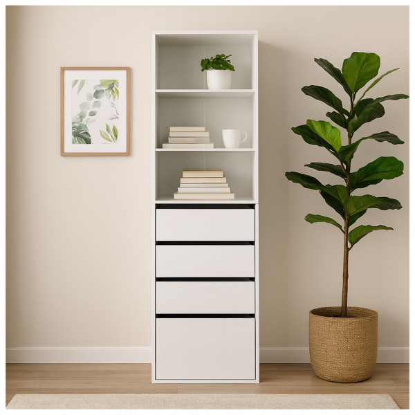 HTI-Living 3 Regalfächer 4 Schubladen Hohe offene Kommode