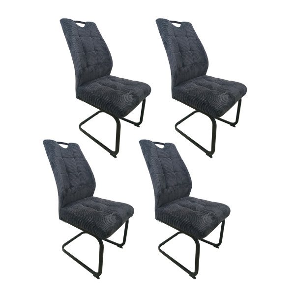 HTI-Living Marek Cord Dunkelgrau 4er-Set Schwingstuhl