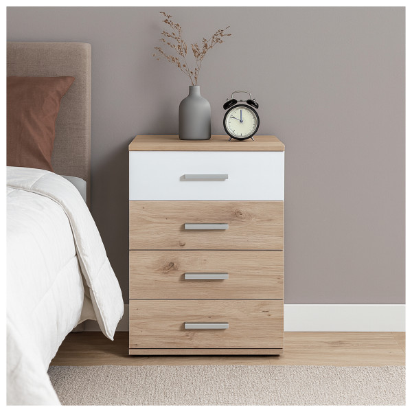 HTI-Living Nina Weiß Artisaneiche Nachtschrank mit 4 Schubladen