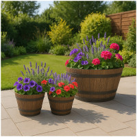 HTI-Living rund Holzoptik wetterbeständig Blumenkübel 3er Set Pflanzkübel HTI-Living rund Holzoptik wetterbeständig Blumenkübel 3er Set Pflanzkübel