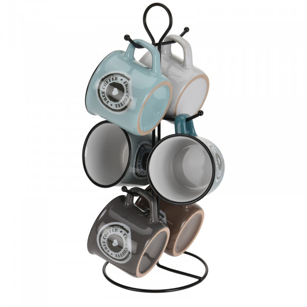 neuetischkultur Keramik/Metall Becher-Set, 6 Becher mit Halterung