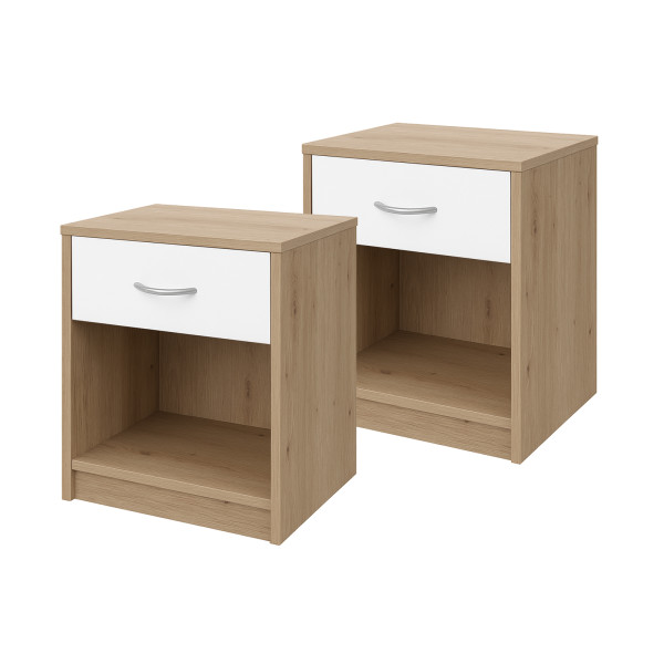 HTI-Living Nina Weiß Artisaneiche Nachtschrank mit 1 Schublade 2er-Set