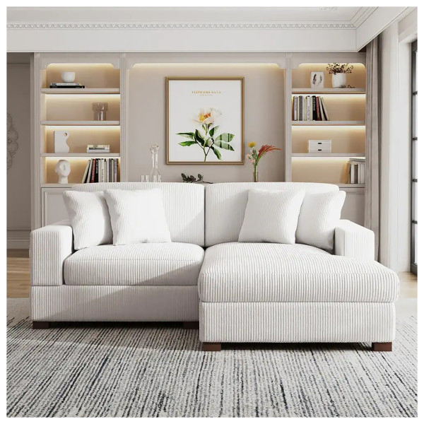 HTI-Living Xenia Beige Couch mit Ottomane Rechts