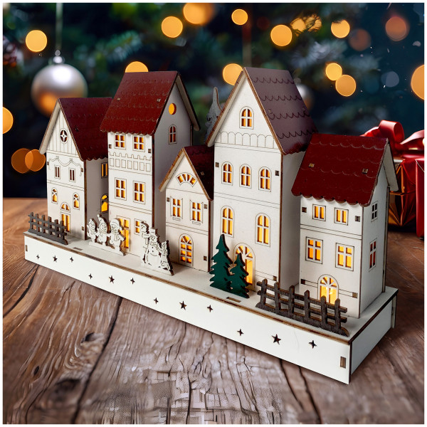 Weihnachtsdeko Winterstraße Weiß Rot