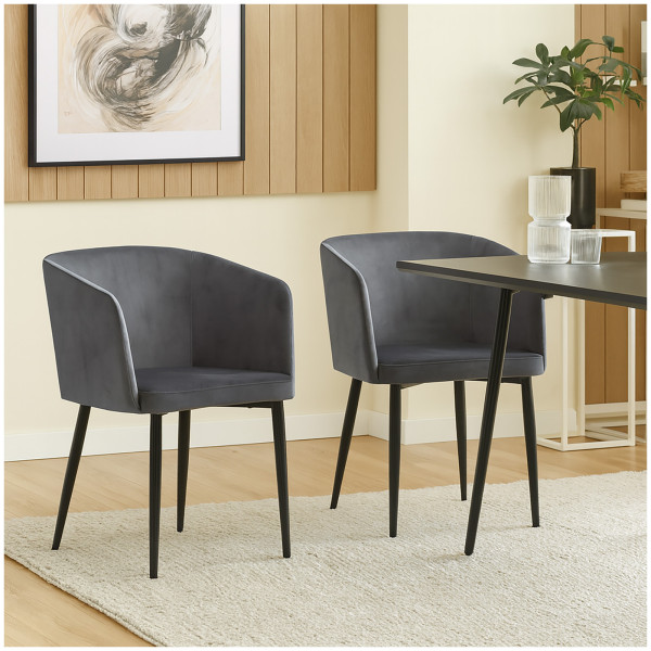 HTI-Living mit Armlehne und Metallgestell Polsterstuhl 2er Set in Grau Samtbezug