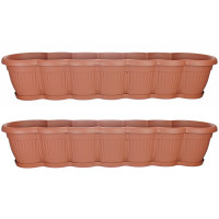 HTI-Living 2er Set Terracotta Blumenkasten mit Untersetzer 80 cm HTI-Living 2er Set Terracotta Blumenkasten mit Untersetzer 80 cm