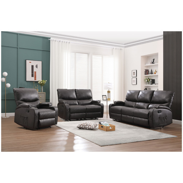 HTI-Living für höchsten Wohnkomfort Elegantes 3-tlg.Sofa Set aus braunem Kunstleder