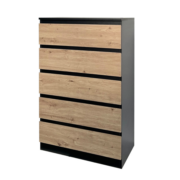 HTI-Living Thekla Schwarz-Artisaneiche Kommode mit 5 grifflosen Schubladen