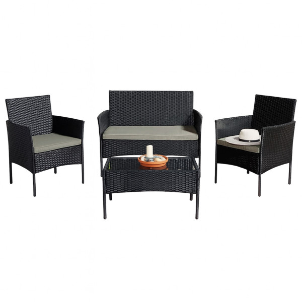 HTI-Living 4-teiliges Set Outdoor Möbel Schwarz/Olivgrau