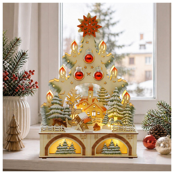 Weihnachtsdeko Weihnachtsbaum mit Weihnachtskugeln & Kirche