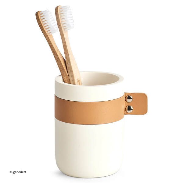 Zahnputzbecher, Polyresin/Kunstleder, creme