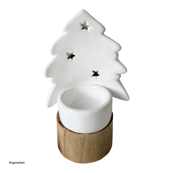 Teelichthalter Keraamik-Baum weiß