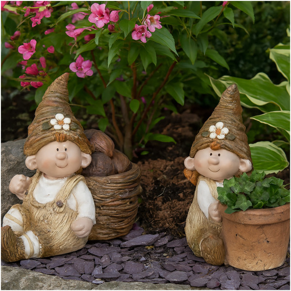 Formano 2er Set Gartenfigur Wichtel mit Pflanztopf