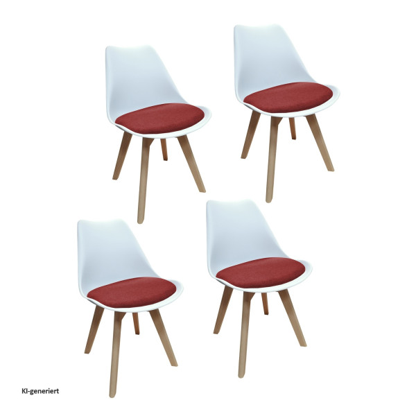 Stuhl Atlanta Weiß/Webstoff Rot 4er Set