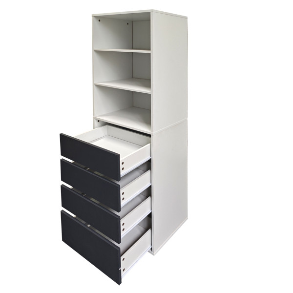 HTI-Living Weiß/Grau Schrank mit 4 Schubladen und 3 offenen Fächern