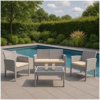 HTI-Living Gartenmöbel Set Zita Grau 4-teiliges Polyrattan Lounge-Set mit Tisch HTI-Living Gartenmöbel Set Zita Grau 4-teiliges Polyrattan Lounge-Set mit Tisch