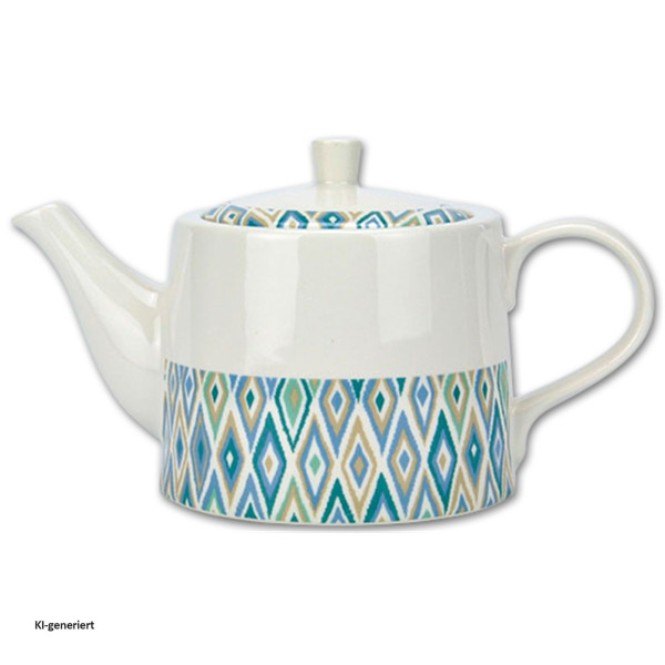 Kanne Fine China Retro Dekor Rauten türkis