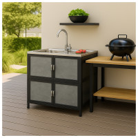 HTI-Living für Outdoorküche Grau Spüle mit Abtropfläche und Unterschrank HTI-Living für Outdoorküche Grau Spüle mit Abtropfläche und Unterschrank