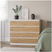 HTI-Living Weiß-Artisaneiche Moderne Kommode mit 8 grifflosen Schubladen HTI-Living Weiß-Artisaneiche Moderne Kommode mit 8 grifflosen Schubladen