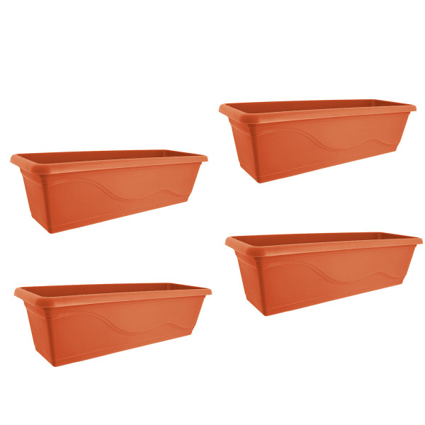 HTI-Living 4er Set Terracotta Blumenkasten mit Wasserspeicher 60 cm
