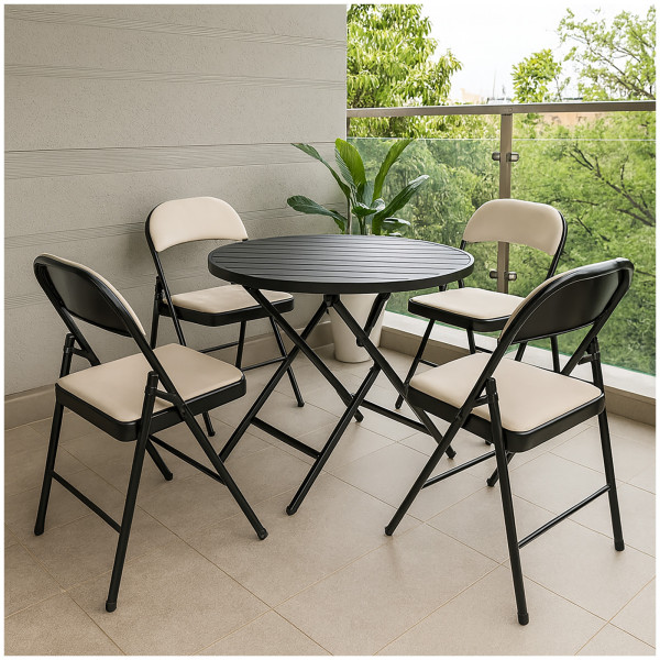 HTI-Living Metallgestell und Samtbezug Beige 4er Set Klappstühle mit Polsterung