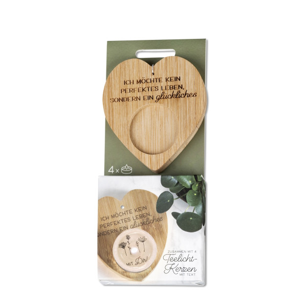 formano „Ich möchte kein perfektes Leben, sondern..." Teelichthalter mit Spruch