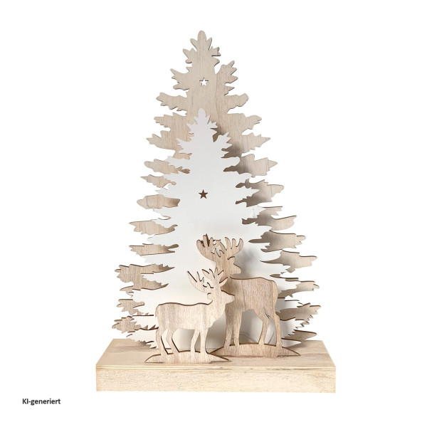 Weihnachtsdeko Rehe vor Baumsilhouette