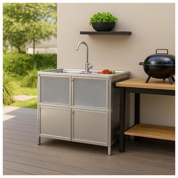 HTI-Living für Outdoorküche Silber Spüle mit Abtropfläche und Unterschrank