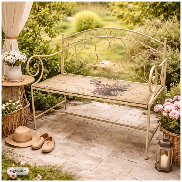 Gartenbank Celia "Schmetterling" creme Motivdruck Metallbank