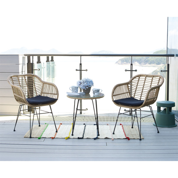 HTI-Line Rattan Optik mit Tisch und 2 Stühlen Balkonmöbel Set 3-teilig