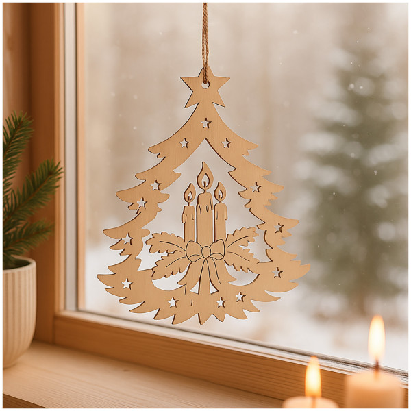 HTI-Living Adventskerze 4er Set Fensterbild Holz