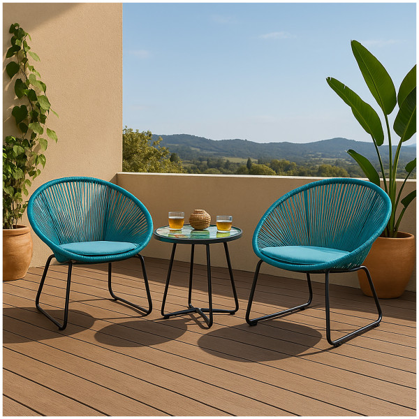 HTI-Living Set mit 2 Sesseln und Tisch Modernes Terrassenmöbel