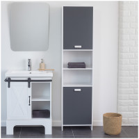 HTI-Living Stauraumschrank mit Türen und Fächern Hochschrank Badschrank Grau HTI-Living Stauraumschrank mit Türen und Fächern Hochschrank Badschrank Grau