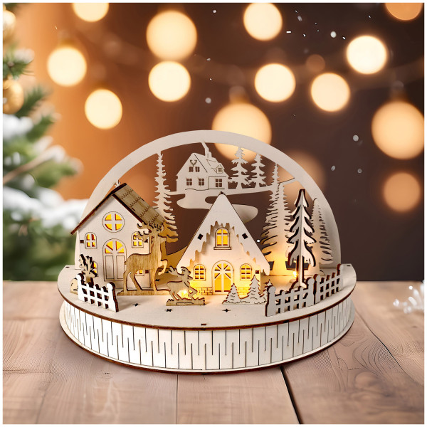 HTI-Living Weihnachtsdeko mit 5 LEDs LED Dekobogen Winterdorf und Rehe