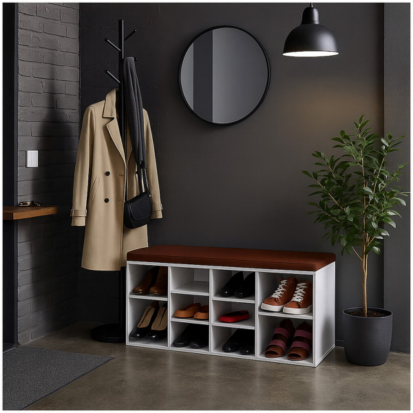 HTI-Living Weiß Anthrazit Schuhregal Sitzbank Flur Garderobe Schuhbank mit Sitzkissen und 10 Fächern
