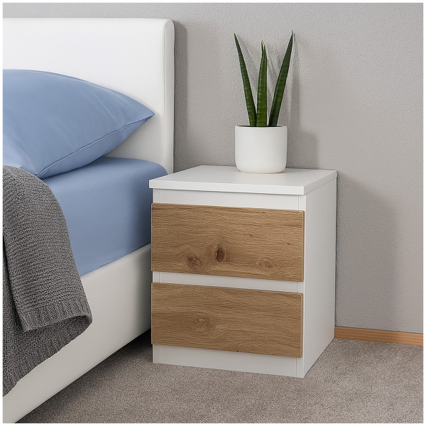 HTI-Living mit 2 grifflosen Schubladen Nachtkommode 2 er Set Weiß_Artisaneiche
