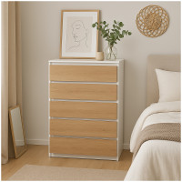 HTI-Living mit 5 grifflosen Schubladen Kommode Weiß-Artisaneiche HTI-Living mit 5 grifflosen Schubladen Kommode Weiß-Artisaneiche