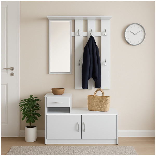 HTI-Living für Flur Diele oder Eingangsbereich Garderobe Weiß mit Spiegel Schrank und Ablage