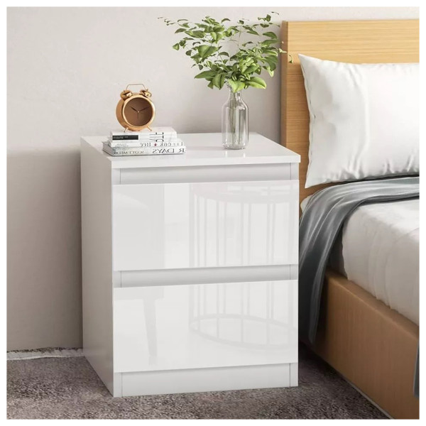 HTI-Living Hochglanz Weiß Nachtschrank Kenji