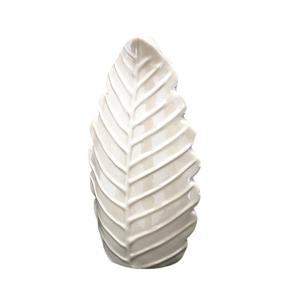 Porzellan Vase "Monstera-Blatt", weiß, Perlmuttef