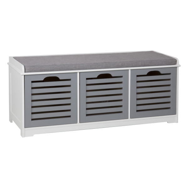 HTI-Living Garderobenbank mit Kissen Holzbank Flurbank Sitzbank Sarah mit Stauraum Grau Weiß