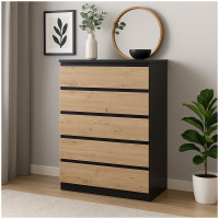 HTI-Living Schwarz Artisaneiche Kommode mit 5 grifflosen Schubladen HTI-Living Schwarz Artisaneiche Kommode mit 5 grifflosen Schubladen