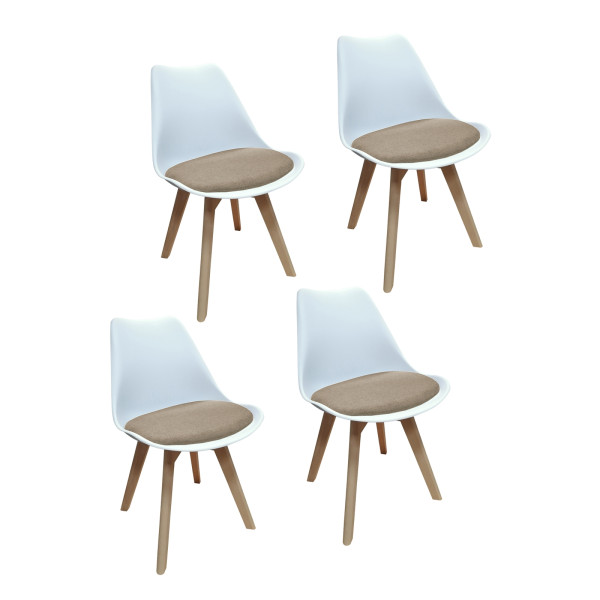 Stuhl Atlanta Weiß/Webstoff Beige 4er-Set