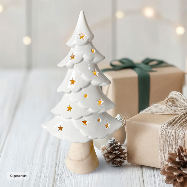 Keramikbaum-LED mit Holzstamm groß