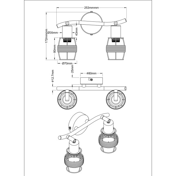 NOWA MALIK Deckenleuchte 2-flammig